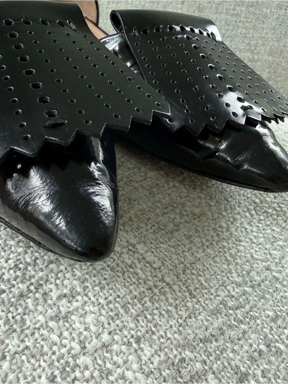 Tory Burch Black Patent Pointed D'Orsay Flats with Kiltie